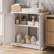 Mobile sottolavabo con 2 ante a lamelle e ripiano, in truciolato, per bagno e lavanderia, bianco, 70 × 35,3 × 14,5 cm