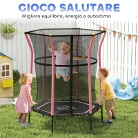 Tappeto Elastico per Bambini con Ingresso a Cerniera e Pali Imbottiti, in Acciaio, PP e EPE, Ø163.5x190 cm, Rosa