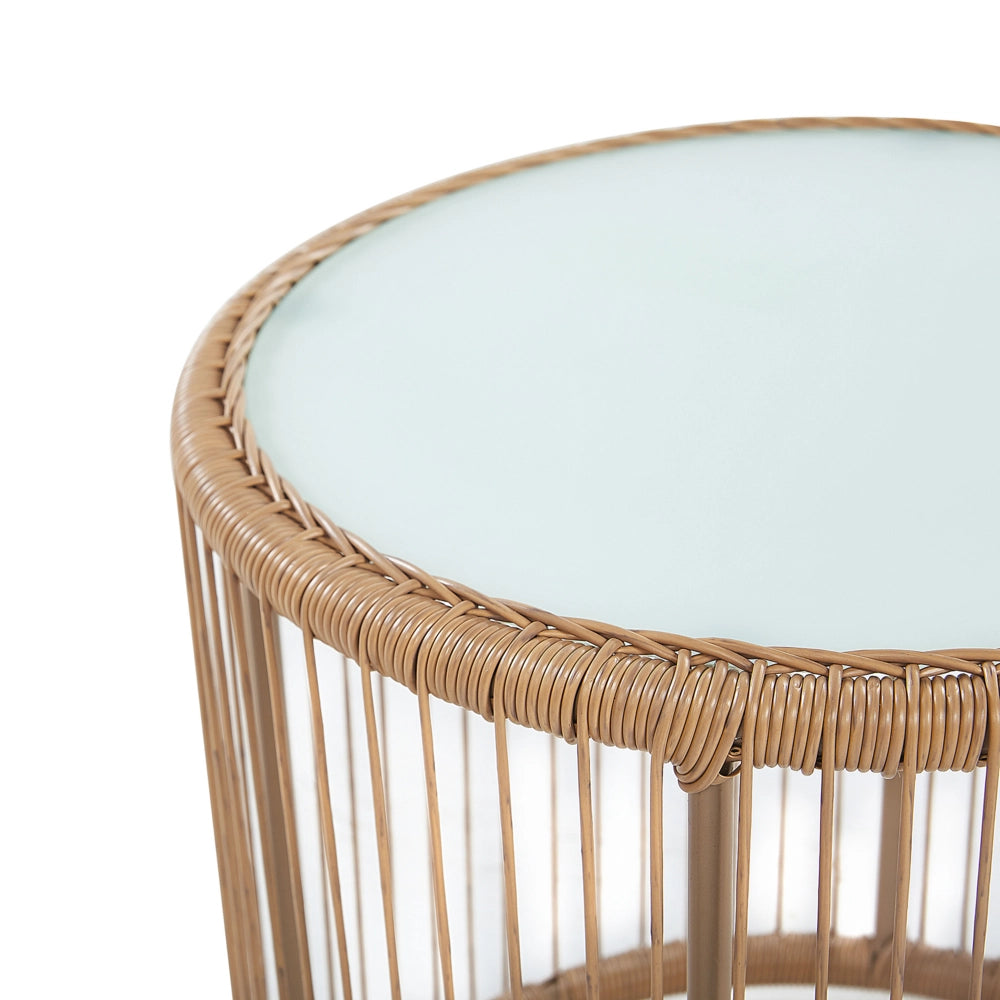 Set bistrot marrone finto rattan gambe in acciaio Nero 2 sedie con cuscini grigi piano tavolo in vetro moderno set da esterno a 2 posti