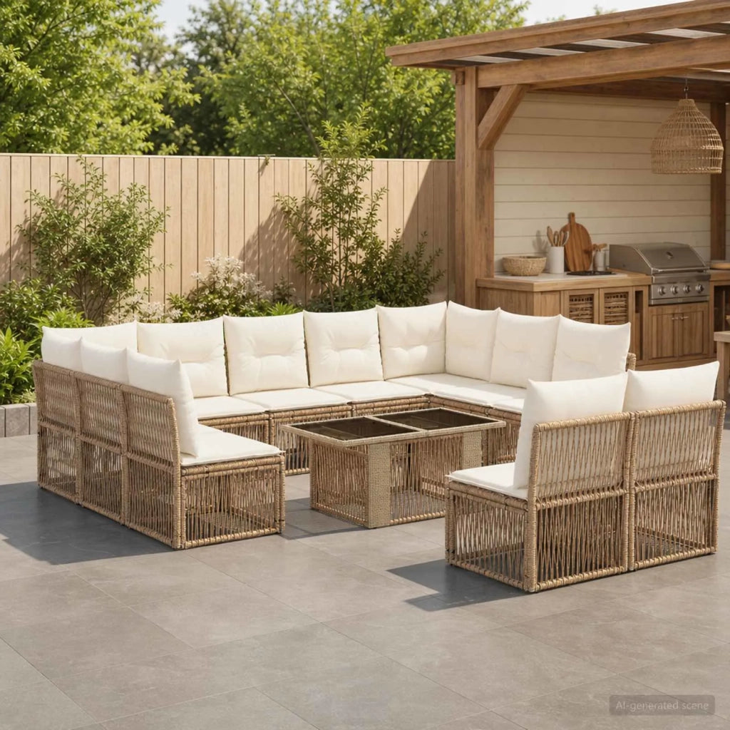 Set Divano da Giardino 12 pz Beige polyrattan 3436542
