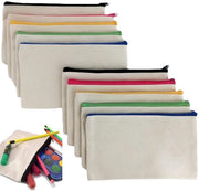 Etichetta per oggetti 10 pezzi - Custodia DIY in tessuto bianco - Borsa multifunzionale per matite - Custodia per cosmetici e make-up - In canvas - 12cm x 21cm - Per bagno