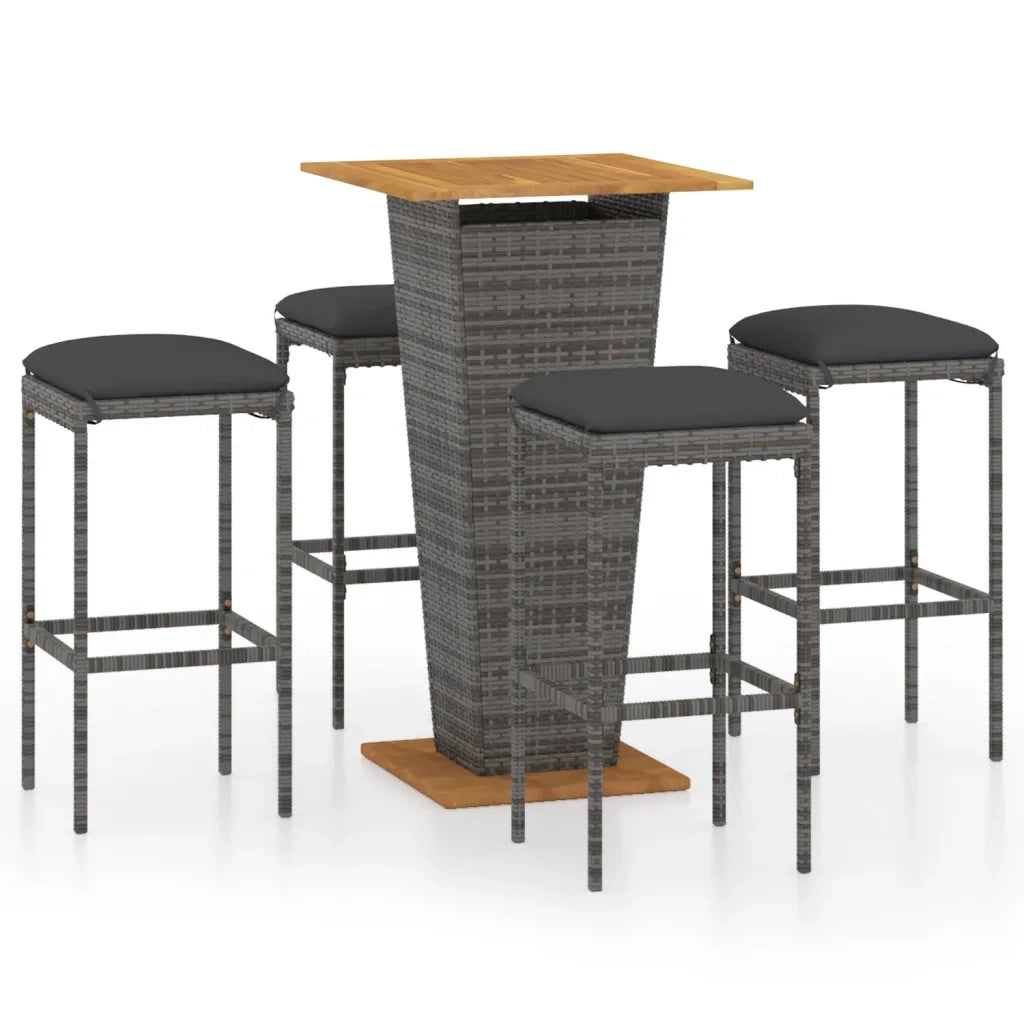 Set da Bar da Giardino 5 pz con Cuscini in Polyrattan Grigio 3064851