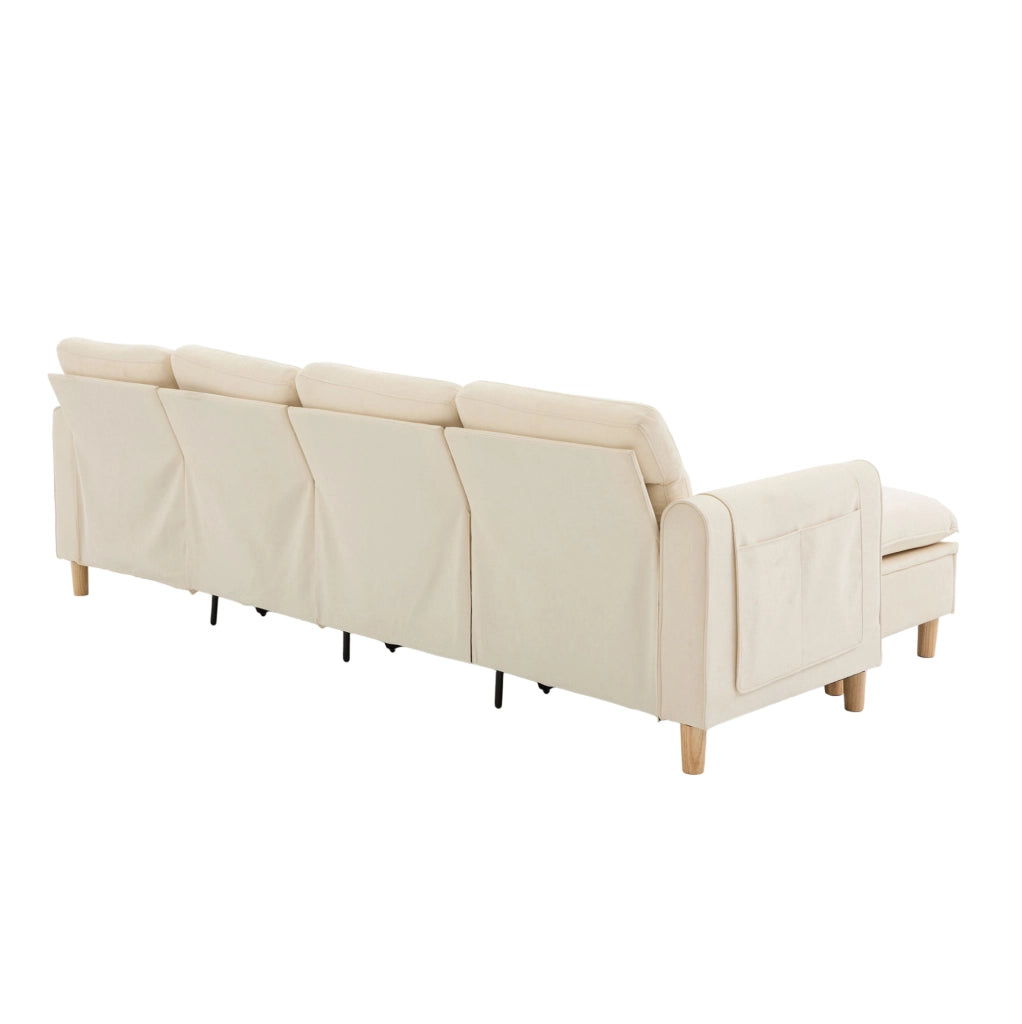 Divano modulare 4 posti con 2 pouf contenitore in ciniglia beige HOMVRA