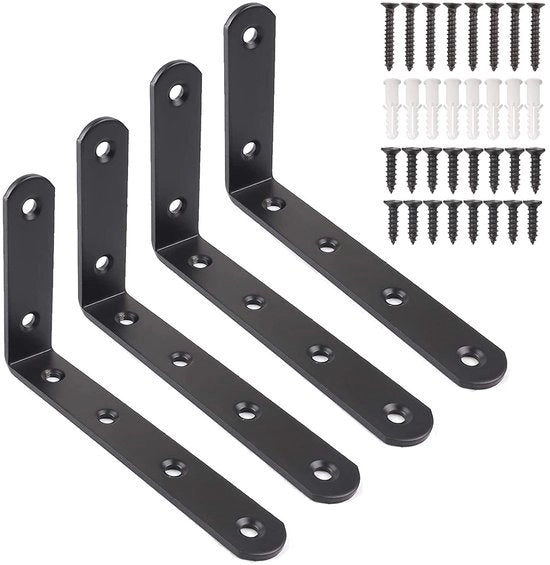 Supporti per tavoli L - 4 pezzi Supporti in metallo per tavoli - Supporti angolari per parete - Viti/Murature - 125 mm x 75 mm - Per tavoli/Supporti per libri