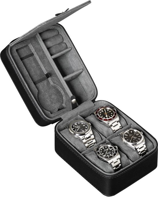 Borsa per orologi da 5, organizzatore di stivaggio | Protezione con cerniera, adatta a tutti gli orologi fino a 50 mm (nero/grigio)