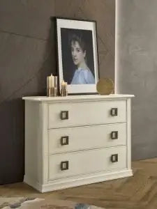 Comò Shabby chic 3 cassetti mod idea bianco anticato con maniglie quadrate