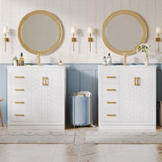 Mobile sottolavabo con lavabo in ceramica, 2 ante, 3 cassetti e ripiani aperti per bagno, bianco, 76.5 × 46.5 × 84.5 cm