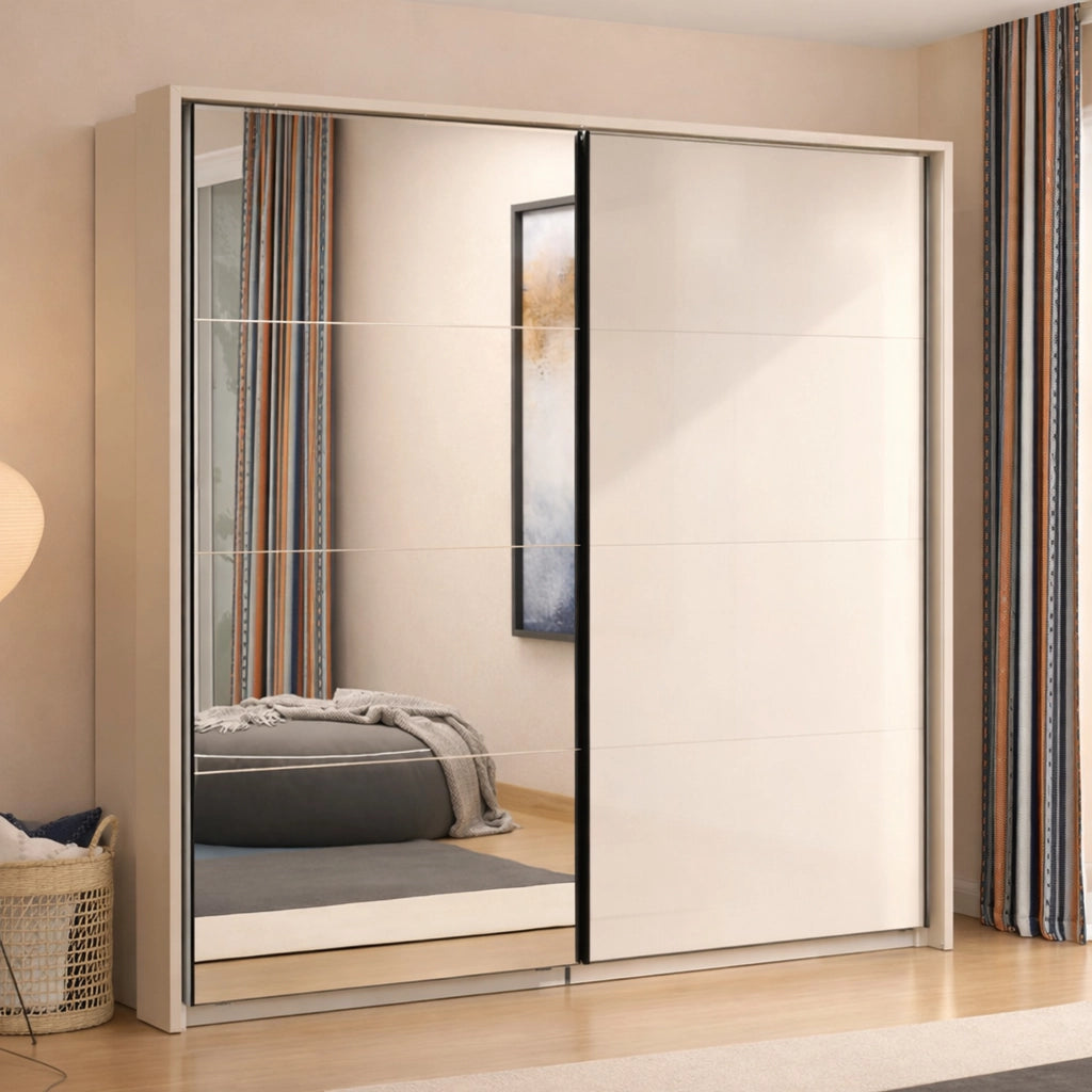 Armadio Camera da Letto Laghi, Guardaroba Grande Appendiabiti, 220x217.5h cm Bianco Crema