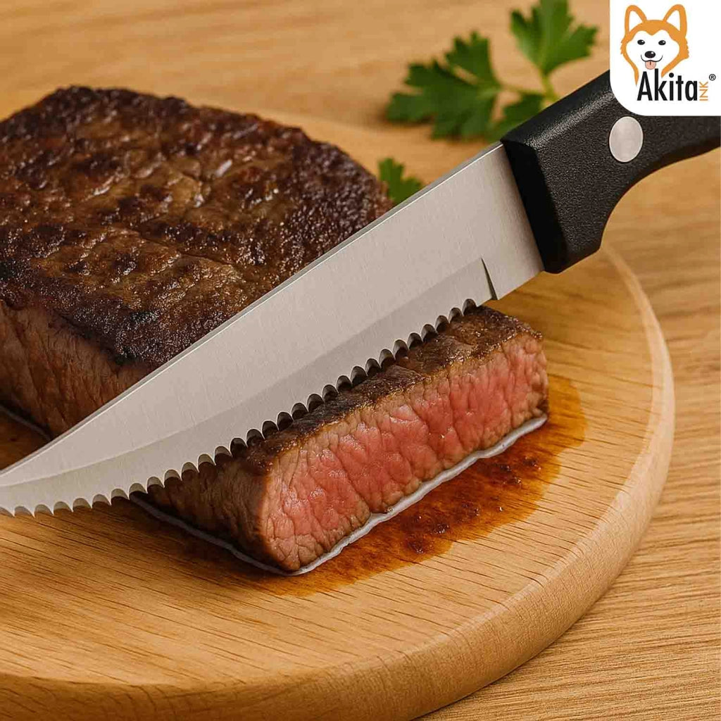 AkitaInk Set 6 Coltelli Bistecca Classic Acciaio Inox 11cm