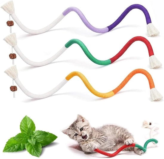 Tre pezzi di giocattolo da mordere per gatti 60 cm - Erba da mordere per gatti giocattolo interattivo