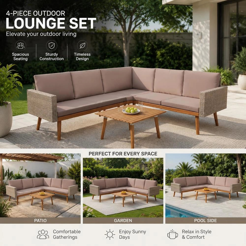 4-piece Garden Lounge Set With Cushions, Poly Rattan, Grey