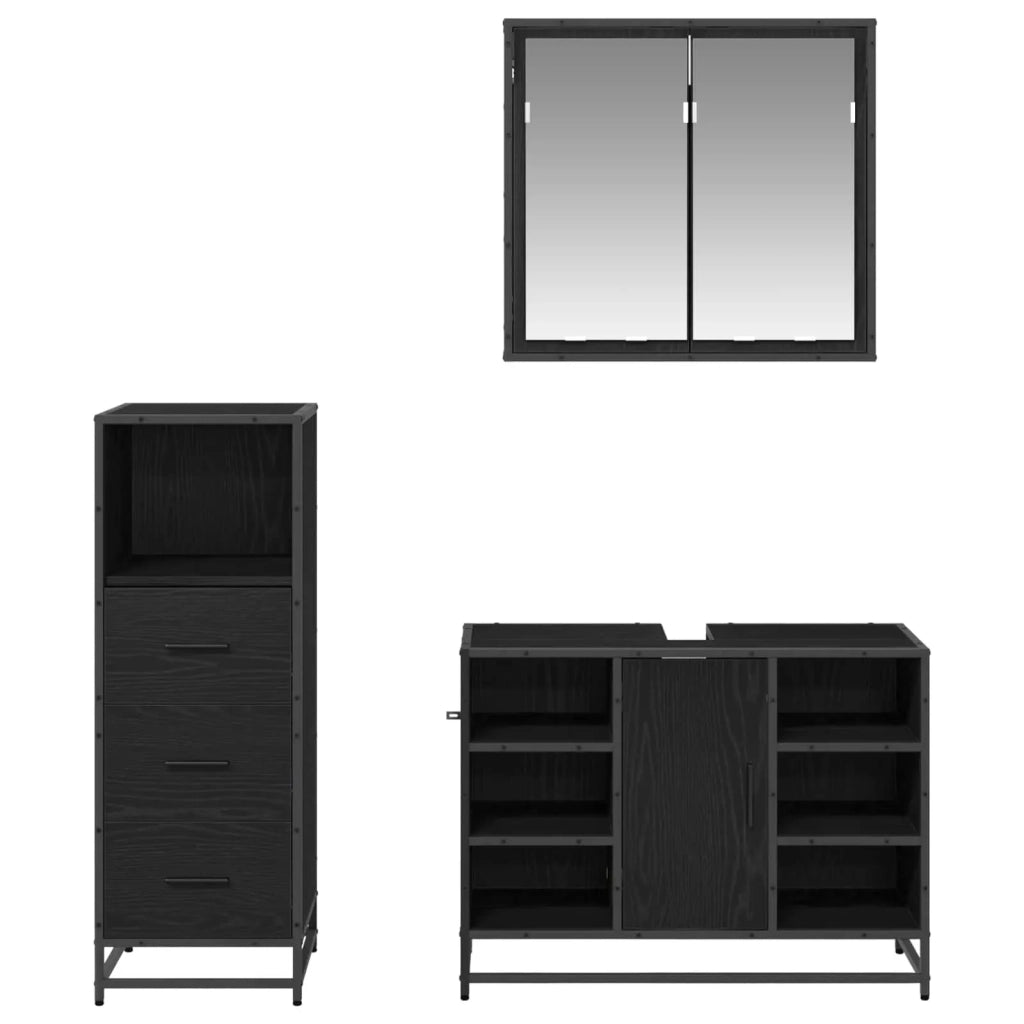 Set di mobili per il bagno 3 pcs Rovere Nero Legno multistrato 3402526