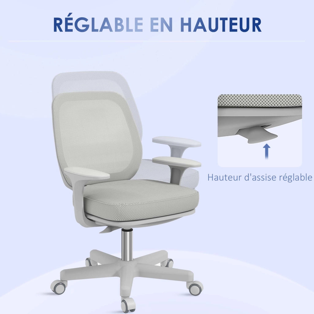 Sedia da ufficio con schienale in mesh, seduta regolabile, braccioli e rotelle ¨C Zephmum ¨C Grigio