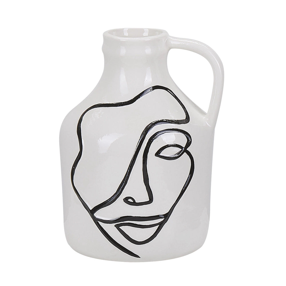 Vaso per fiori in gres porcellanato bianco con motivo viso accessorio decorativo per la casa