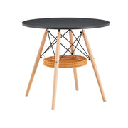 Tavolo da pranzo rotondo con cestino e base in legno per soggiorno Ø 80 cm nero