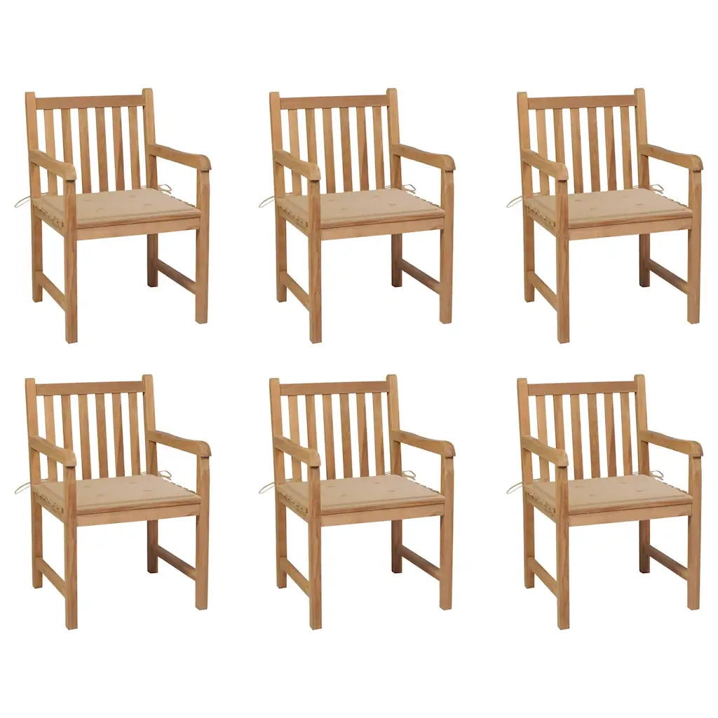 Sedie da Giardino 6 pz con Cuscini Beige in Massello di Teak cod mxl 8353
