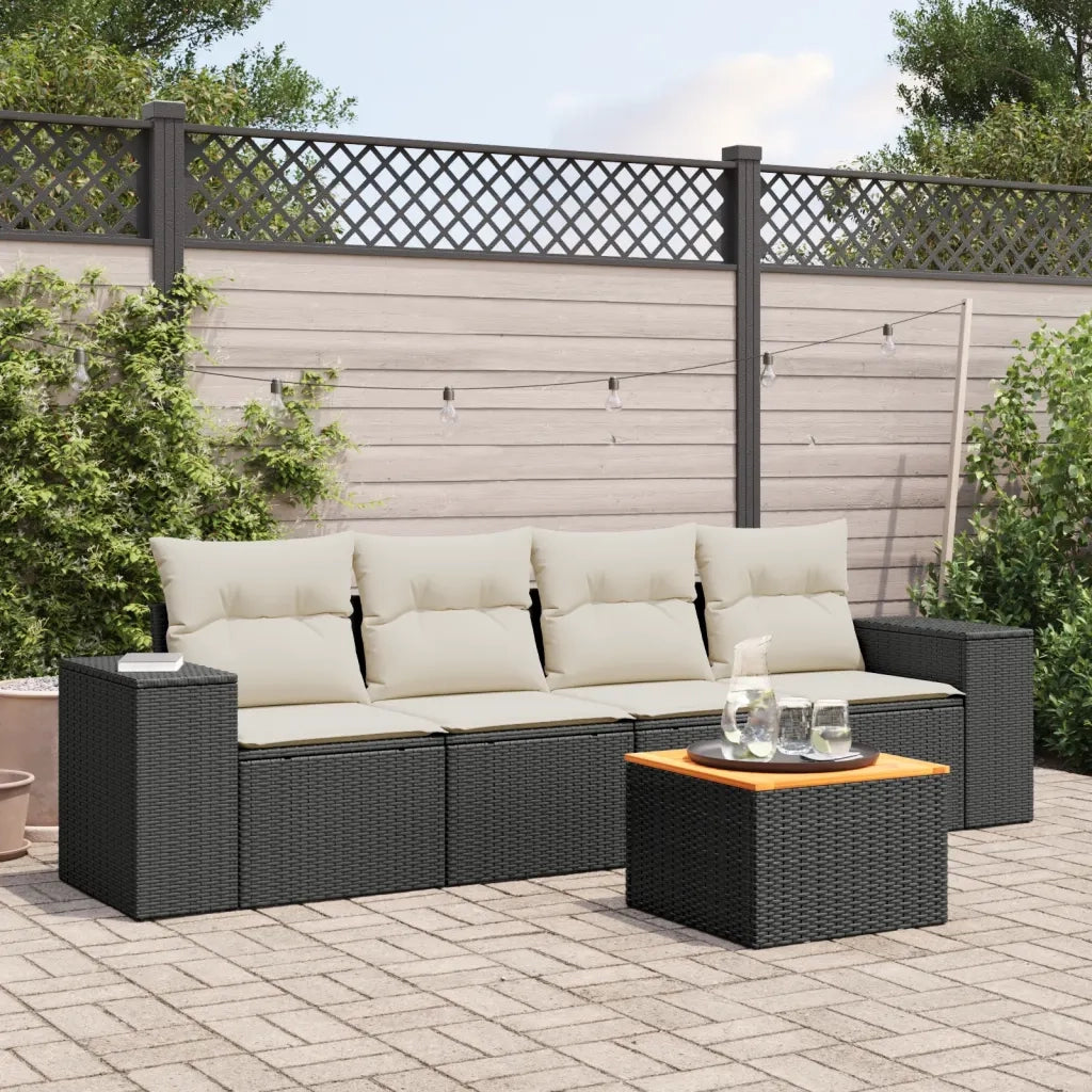 Set Divani da Giardino 5 pz | Set Salotto da Giardino con Cuscini in Polyrattan Nero