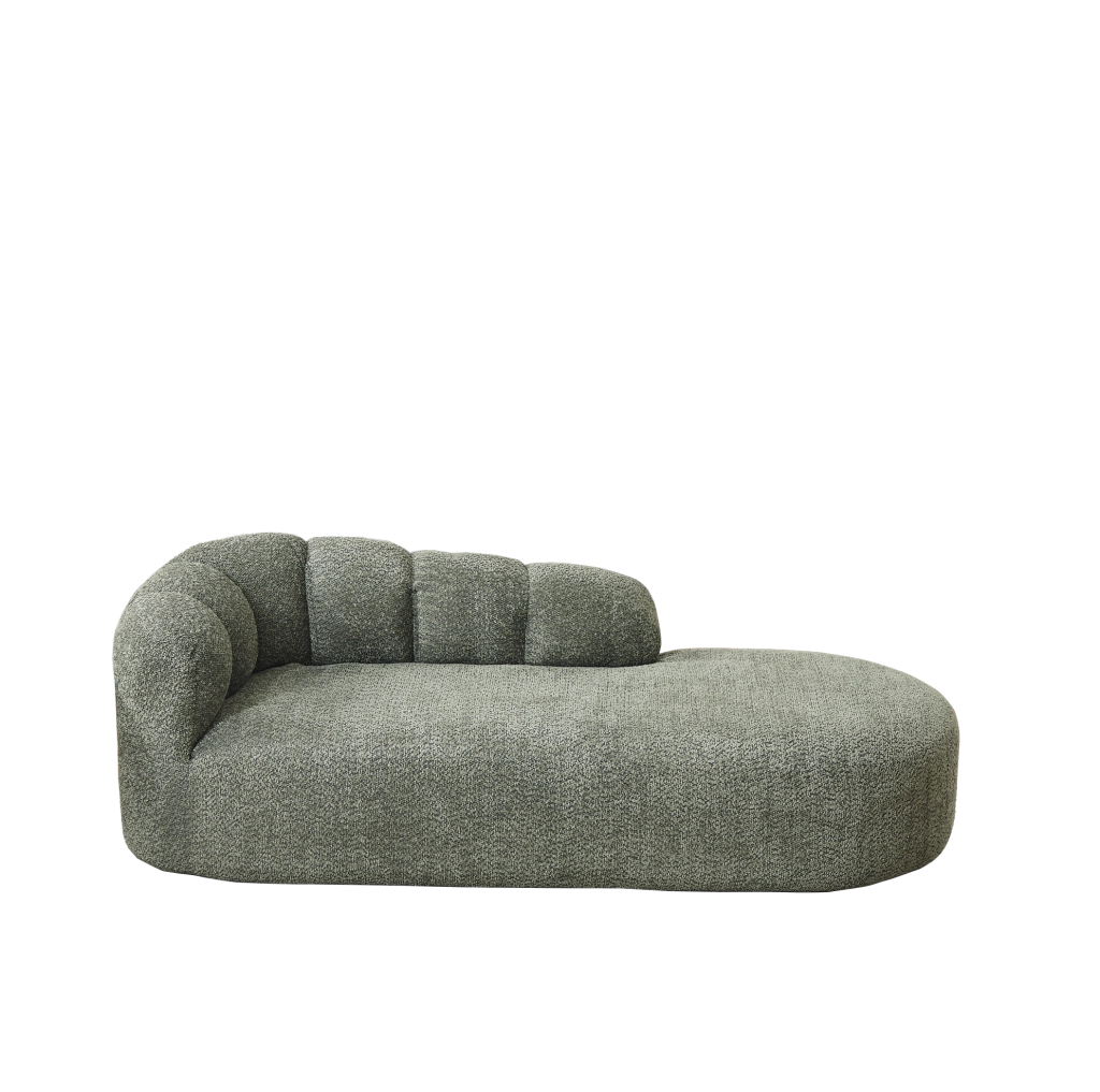 Chaise longue senza braccioli con schienale ondulato in ciniglia verde