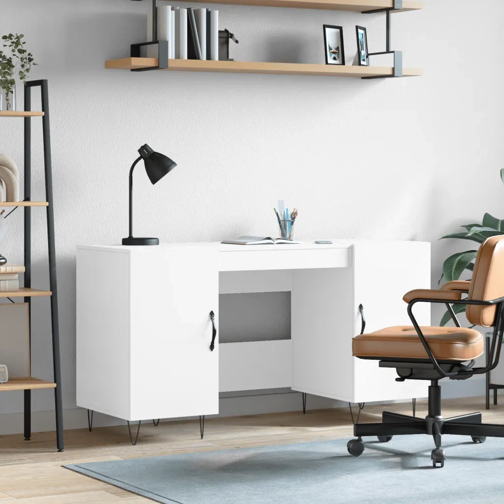 Scrivania | Tavolo da Ufficio Bianca 140x50x75 cm in Legno Multistrato