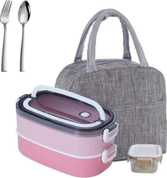 Lunchbox isolante 1600ml per lavoro scuola esterno picnic - lunchbox magnetron riscaldare - rosa chiaro rosa