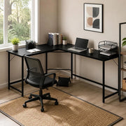 L Shaped Desk Corner Computer Desk PC Laptop Gaming Table Workstation-Black