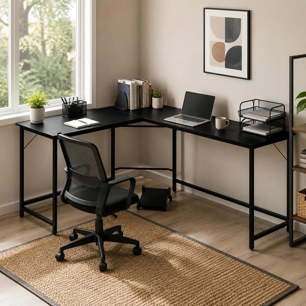 L Shaped Desk Corner Computer Desk PC Laptop Gaming Table Workstation-Black