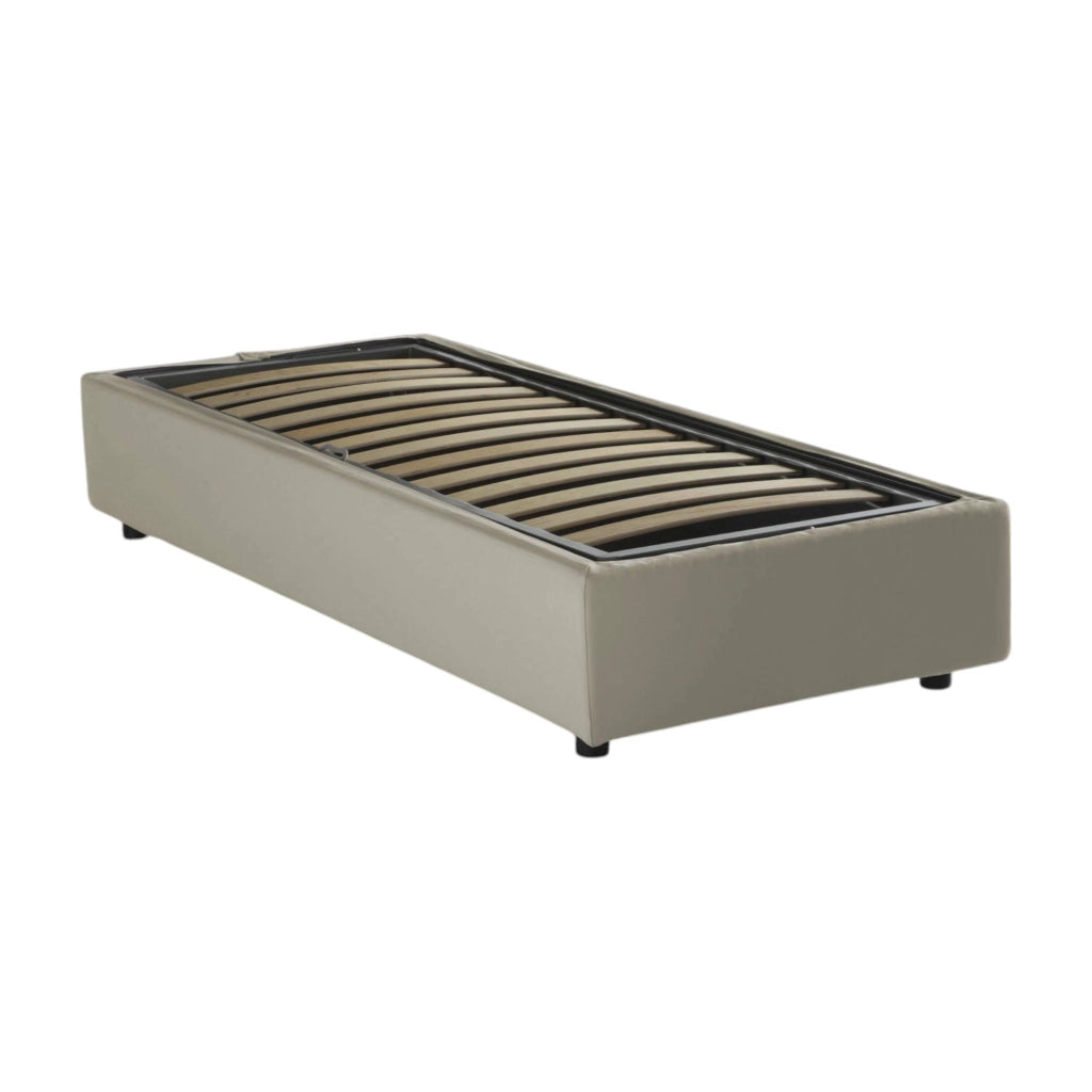 Letto singolo Aribal, Letto contenitore con rivestimento in tessuto, Made in Italy, Apertura frontale, con materasso cm 90x200 incluso, Beige