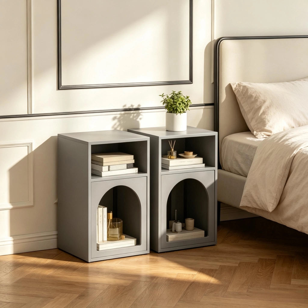 COMODINO Set da 2 pezzi 40x30x60 cm MDF Grigio con vani aperti