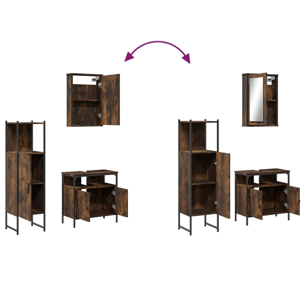 Set Mobili da Bagno | Armadio da bagno 3 pz Rovere Fumo in Legno Multistrato