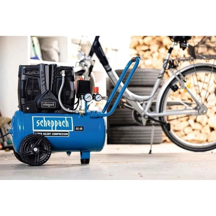 Compressore d'aria bicilindrico orizzontale silenzioso Scheppach HC25Si - 24 L - 1100W - 8 bar - 1,5 HP