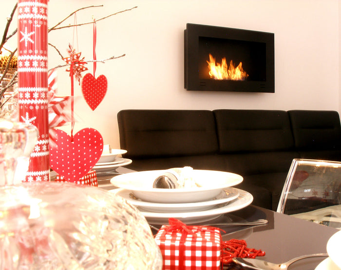 Camino a Bioetanolo da Parete 90x50 cm Inside 900 Nero con Vetro