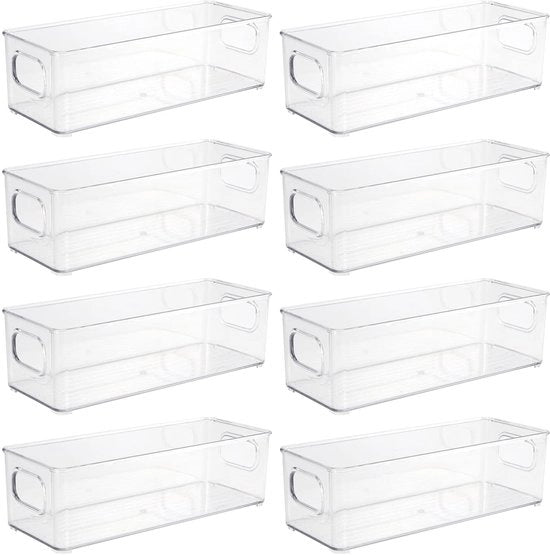 Set di contenitori trasparenti in plastica da 8 pezzi, con maniglie, da 25,5 x 9,7 x 7,6 cm, stivocabili e resistenti