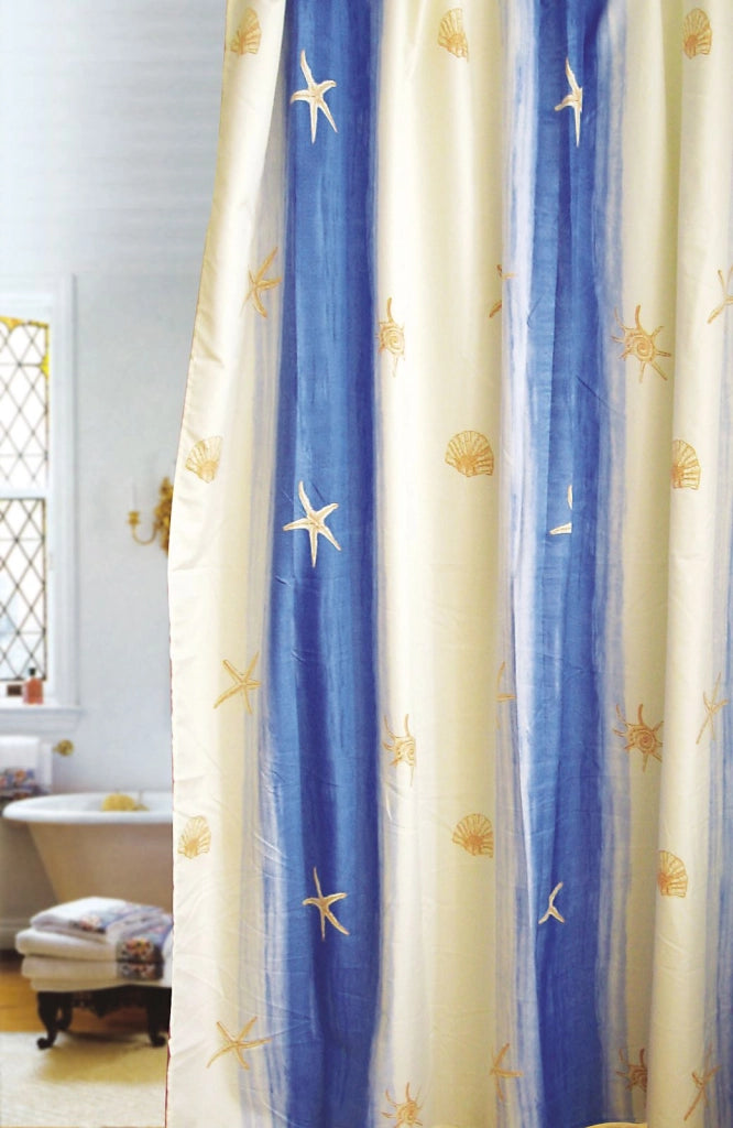 TENDA DOCCIA IN POLIESTERE 'OLTREMARE' 180x200 cm - Beige/Azzurro - GEDY