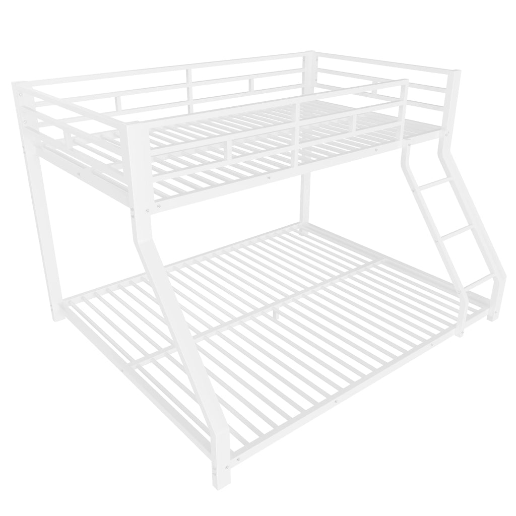 Letto a castello in metallo bianco 90x200 e 140x200 cm con scala e sponde; certificato EN747