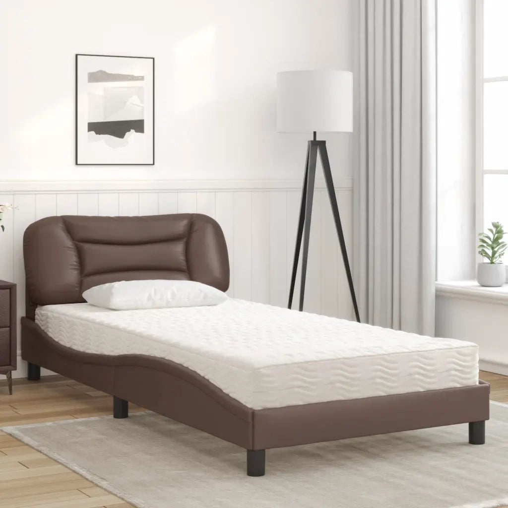 Letto con Materasso Hvar Marrone 100x200cm in Similpelle 3208705