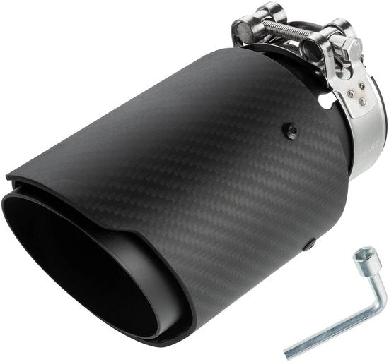 Uitlaatpunten in roestvrij staal e carbon da 60 mm, inlaat universale da 60 mm e uscita da 89 mm, doppio silenziatore per suono motore più profondo, montaggio a vite per auto (nero lucido)