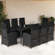 Set da Pranzo da Giardino 9 pz con Cuscini Nero in Polyrattan