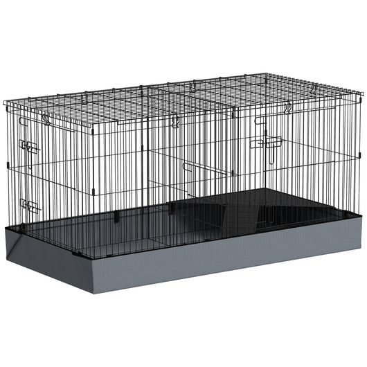 Gabbia per Animali Piccoli 2 in 1 121x61x61 cm con Coperchio Rimovibile e Sezioni Separate Nero