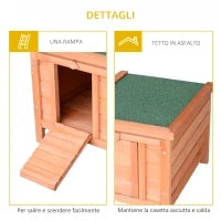 Gabbia per Conigli in Legno da Esterno con Tetto in Asfalto e Rampa Antiscivolo, 42x51x43cm, Rosso Arancione