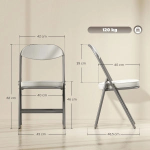 Set 4 sedie pieghevoli imbottite in tessuto effetto corda, struttura in metallo, portata 120 kg, bianco crema