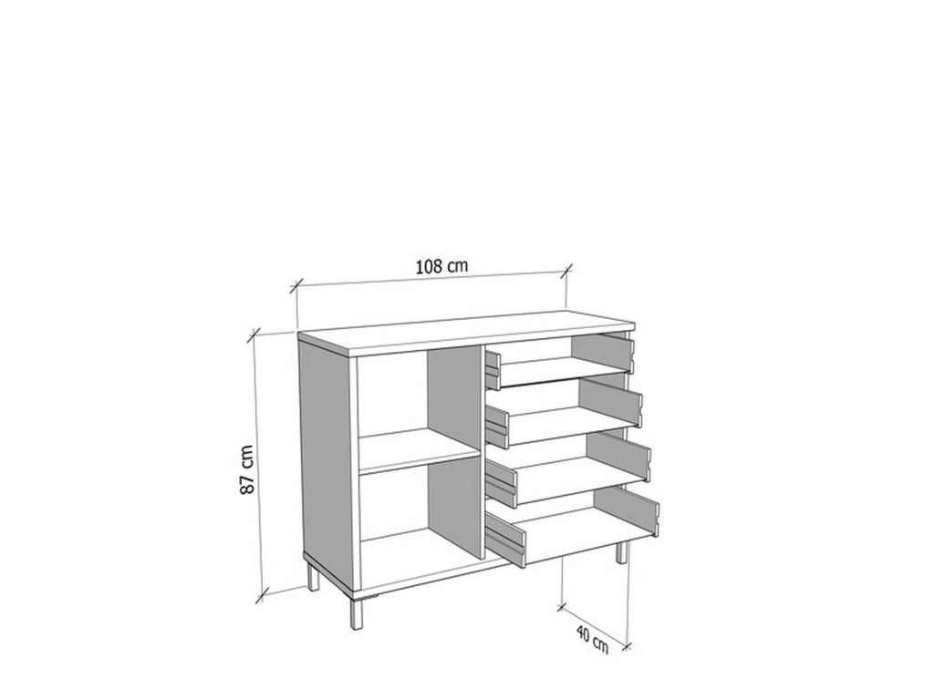 Madia Procopio, Credenza 4 Cassetti, 108x40x87h cm Bianco Rovere Nodi
