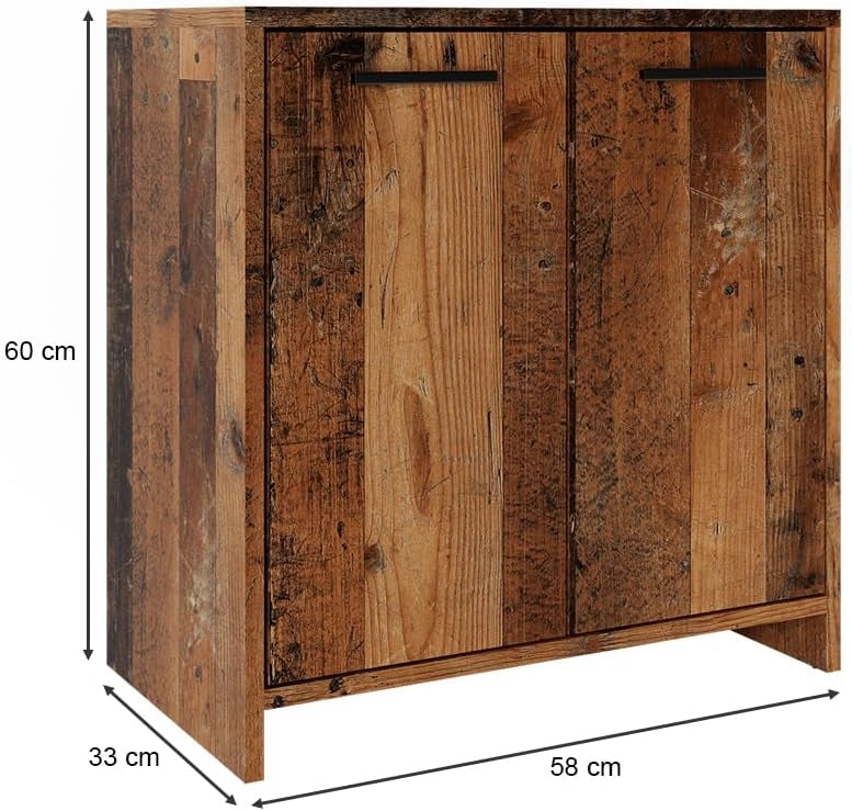 Mobile sottolavabo per bagno Kiko, Rovere rustico, 58 x 60 cm, con ritaglio per sifone e spazio di stoccaggio per l’organizzazione del bagno