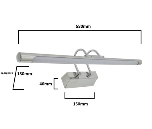 Applique LED Bagno 12W Lampada da Parete Moderna per Specchio 58cm IP44 230V Luce Fredda