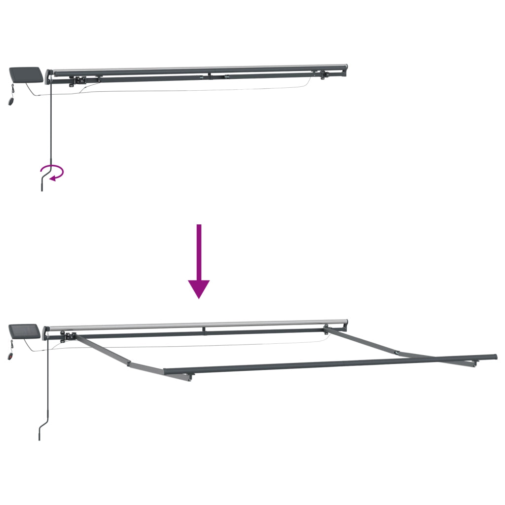 Tenda Retrattile Manuale con LED Nera 350x250 cm