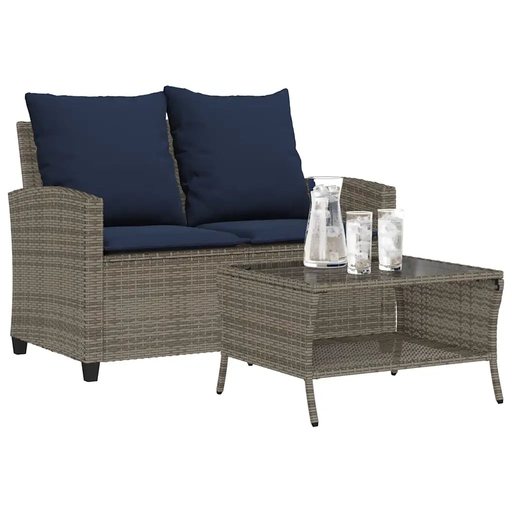 Divano da Giardino a 2 Posti Cuscini&Tavolo-Sofa da Giardino-Divano da esterno Grigio Polyrattan 131806