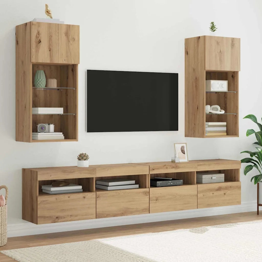 Mobiletti TV a parete con LED 2 pcs Rovere artigianale