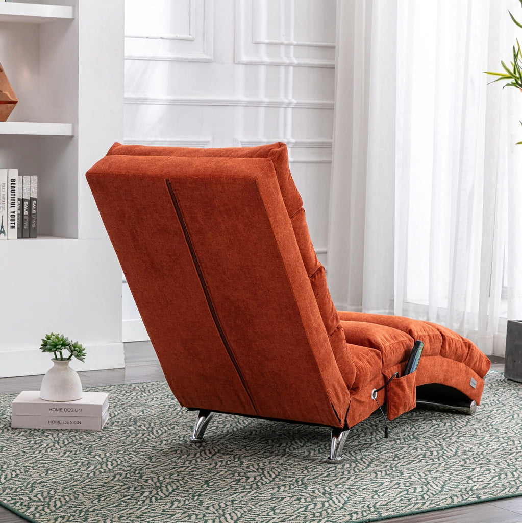 Chaise longue relax con vibrazione; schienale ergonomico 140°; 55x148x84 cm; arancione in lino