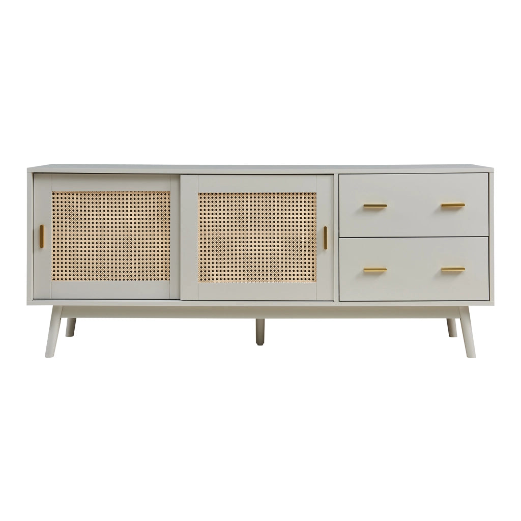 Mobile Porta TV Susa con Cassetti e Ante Scorrevoli in Polyrattan 160x40x65 cm Beige [en.casa]
