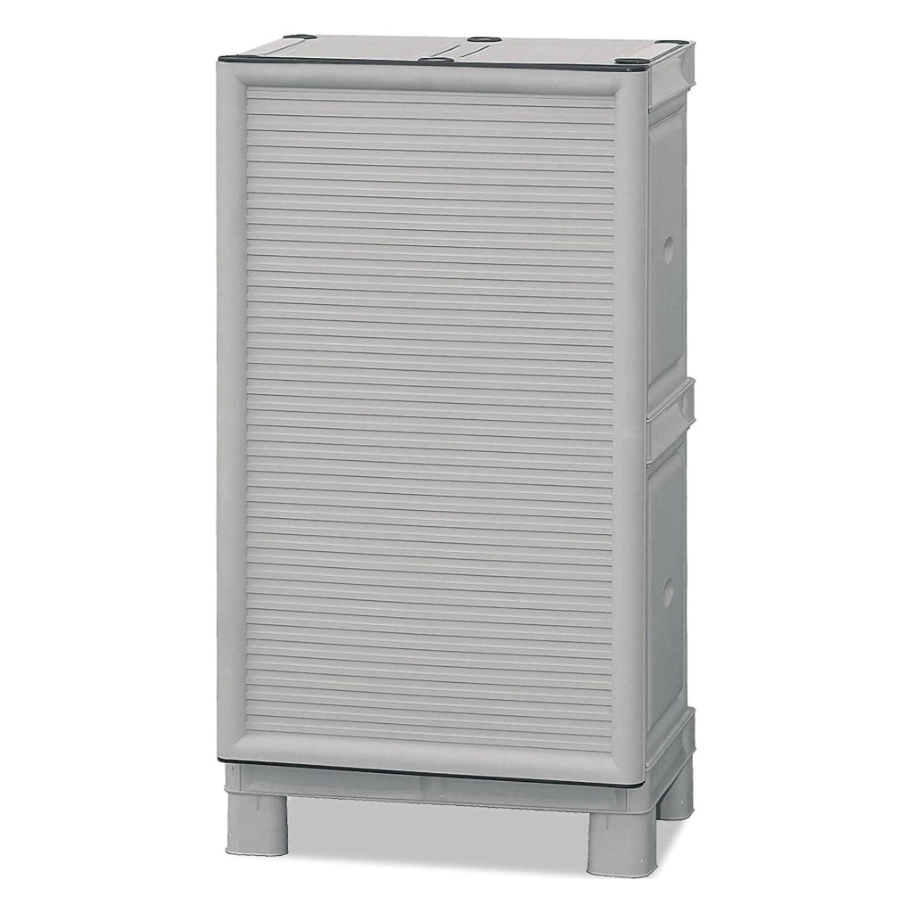 Mobiletto multiuso da esterno o Arlinda, Armadio basso a 1 anta e 1 ripiano in polipropilene, 100% Made in Italy, cm 50x39h92, colore Grigio chiaro