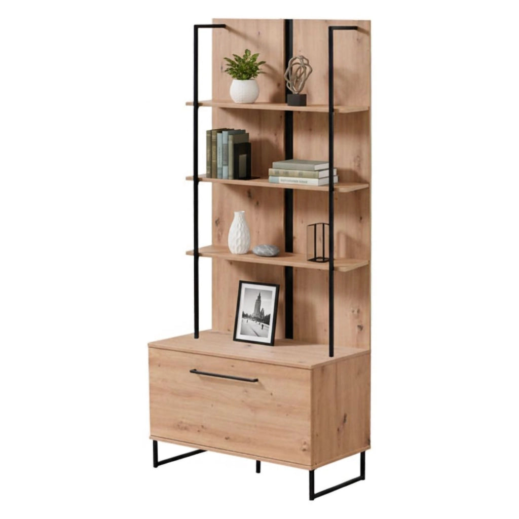 Mobile Espositore Gargnano, Vetrina 4 Ripiani, 85x42x191.5h cm Marrone Rovere Nodi